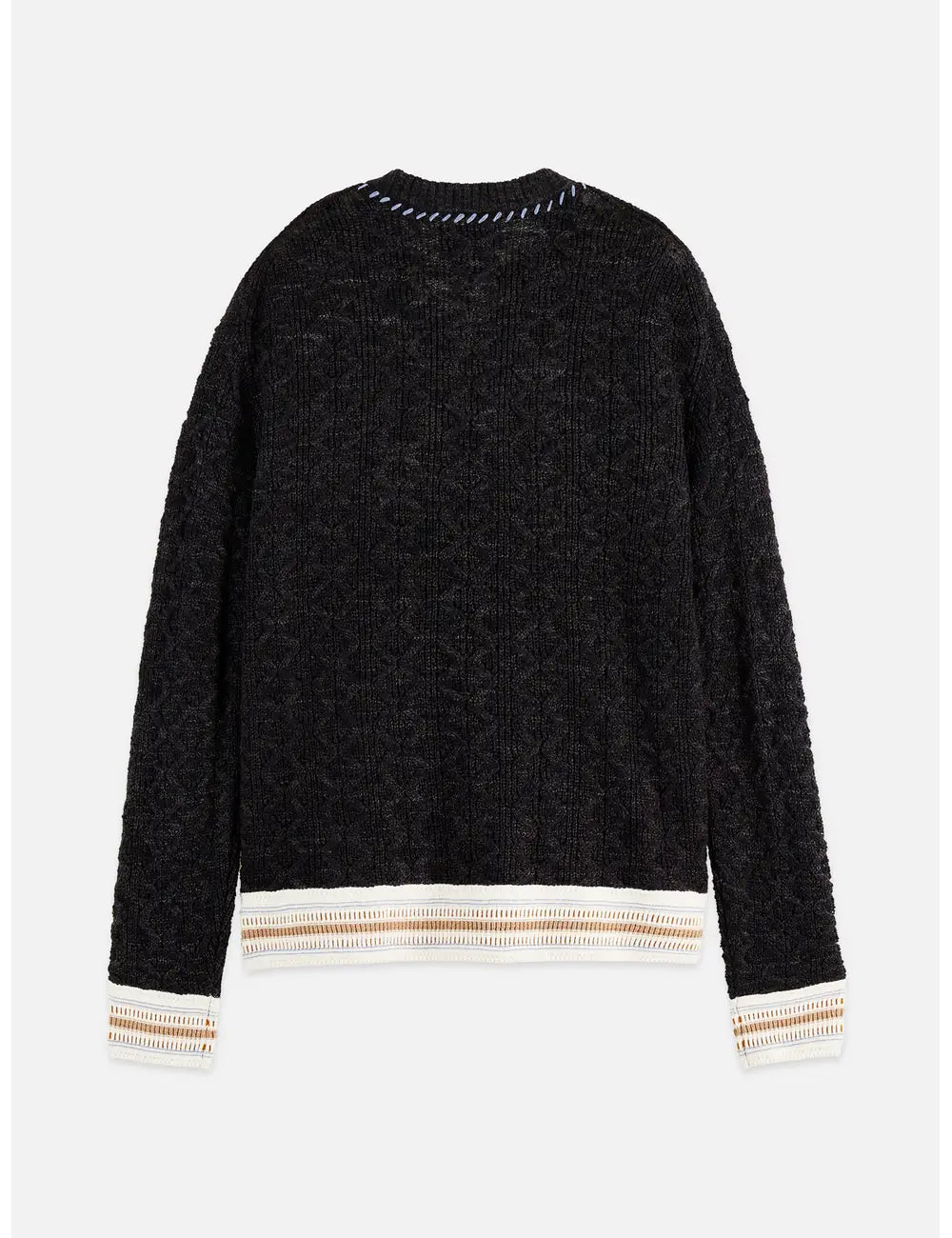 V-neck Cable Loose-fit Pullover back view showing fit and finish by Scotch & Soda