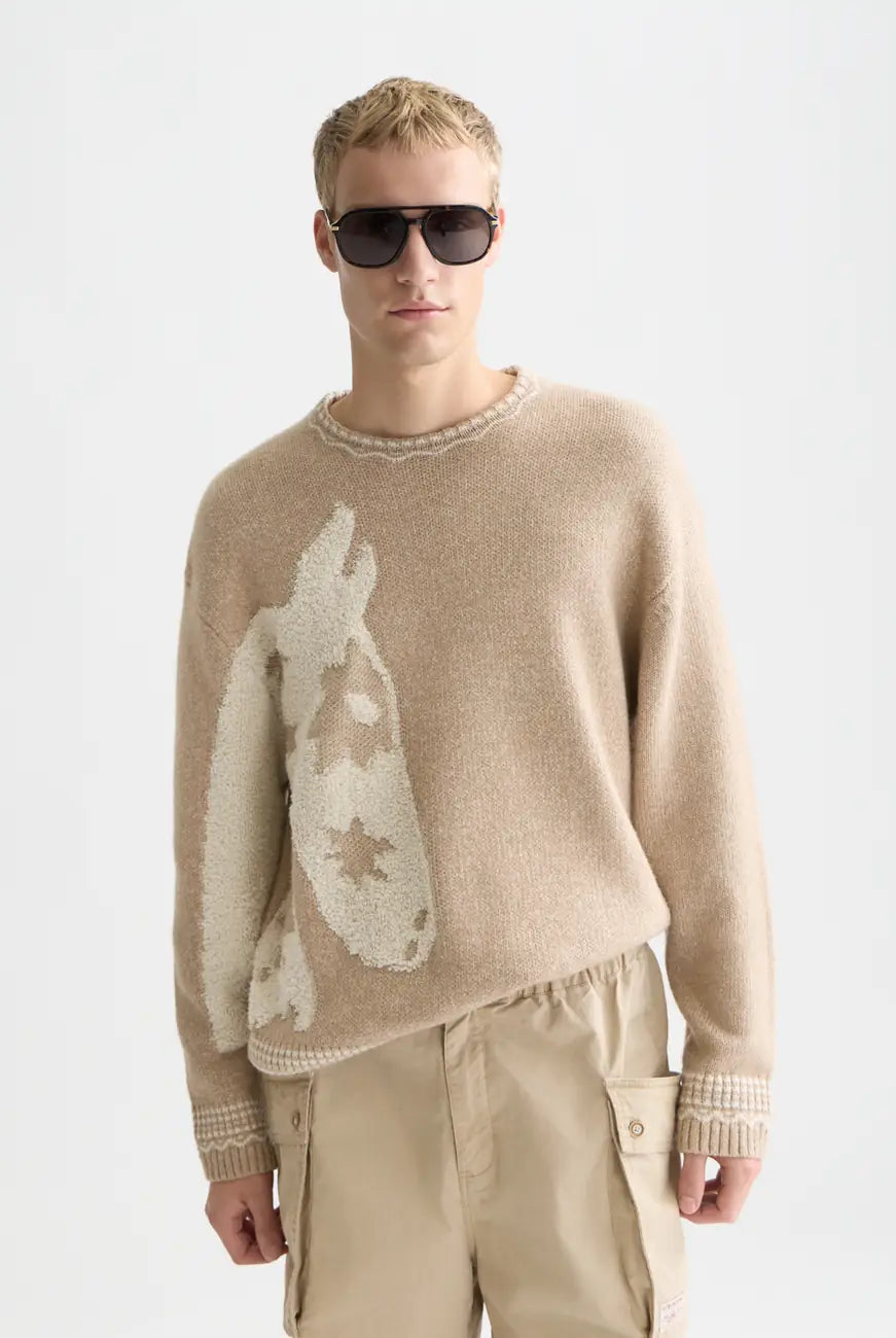 Medium Beige Loosefit Jacquard Pullover front view by Scotch & Soda