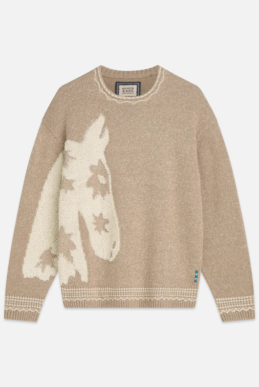 Loosefit Jacquard Pullover flat lay showing product details by Scotch & Soda