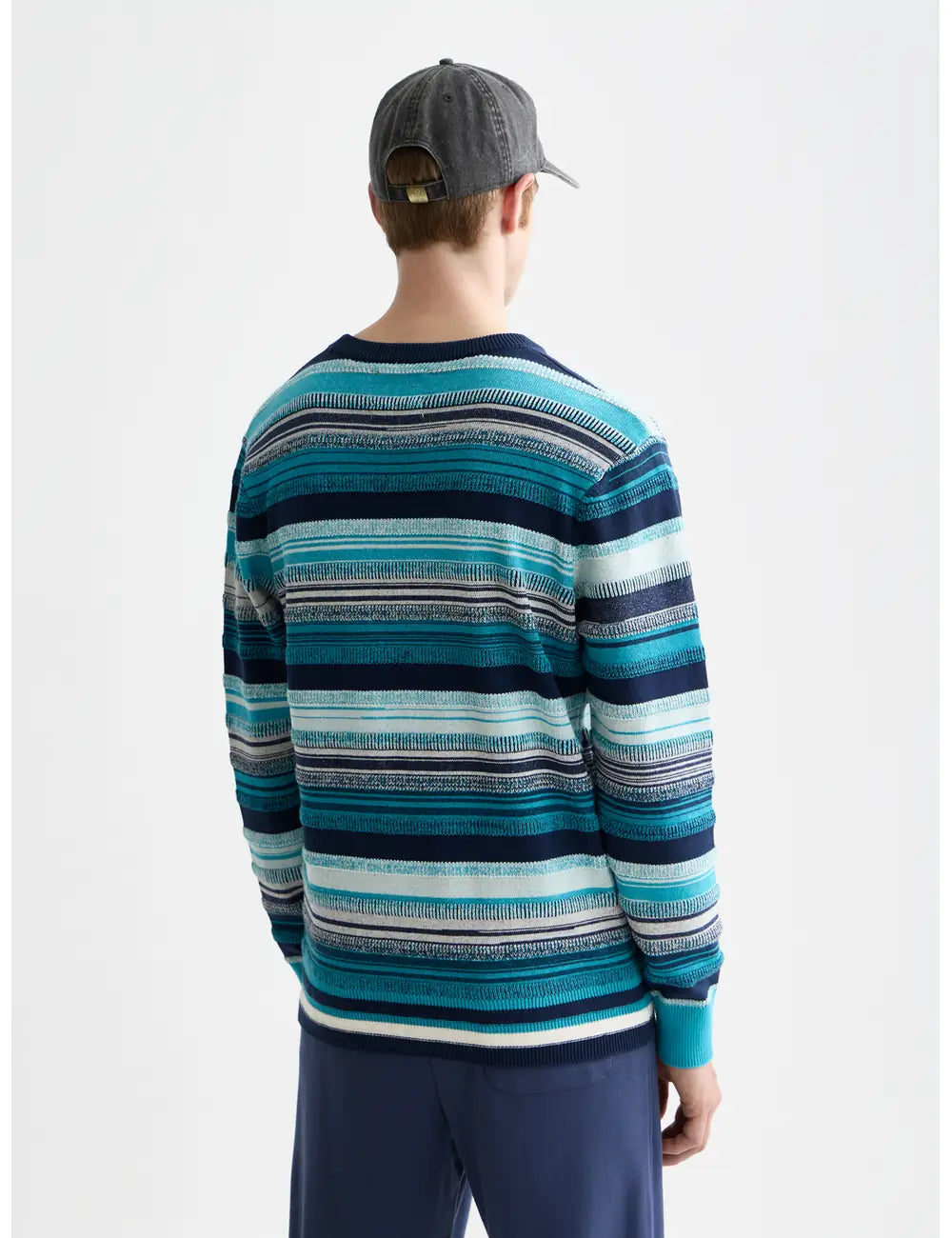 Striped Regular-fit Pullover back view showing fit and finish by Scotch & Soda