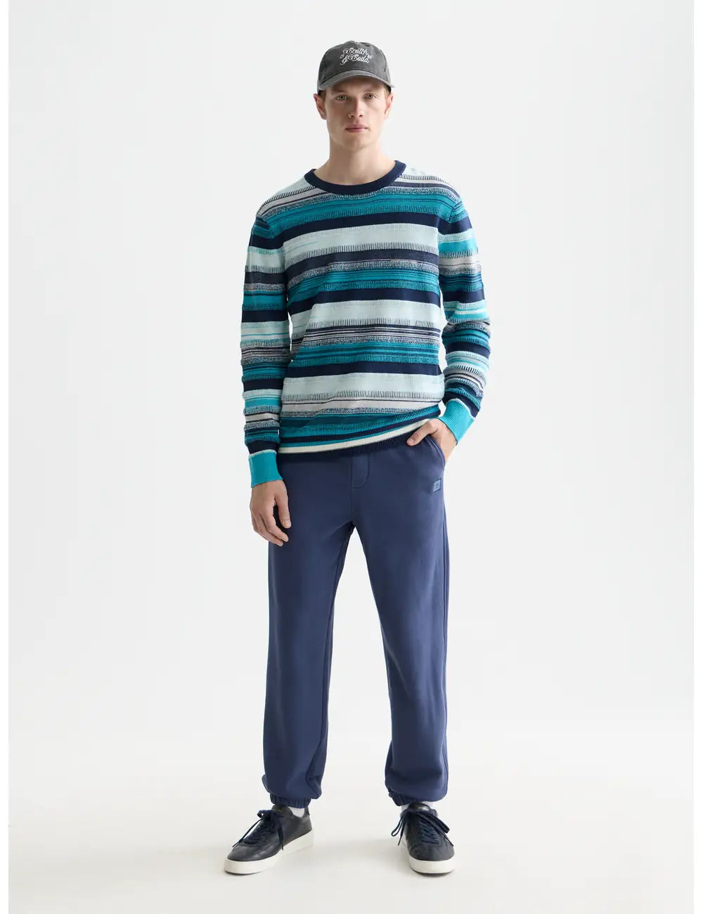 Striped Regular-fit Pullover front view showing fit and finish by Scotch & Soda