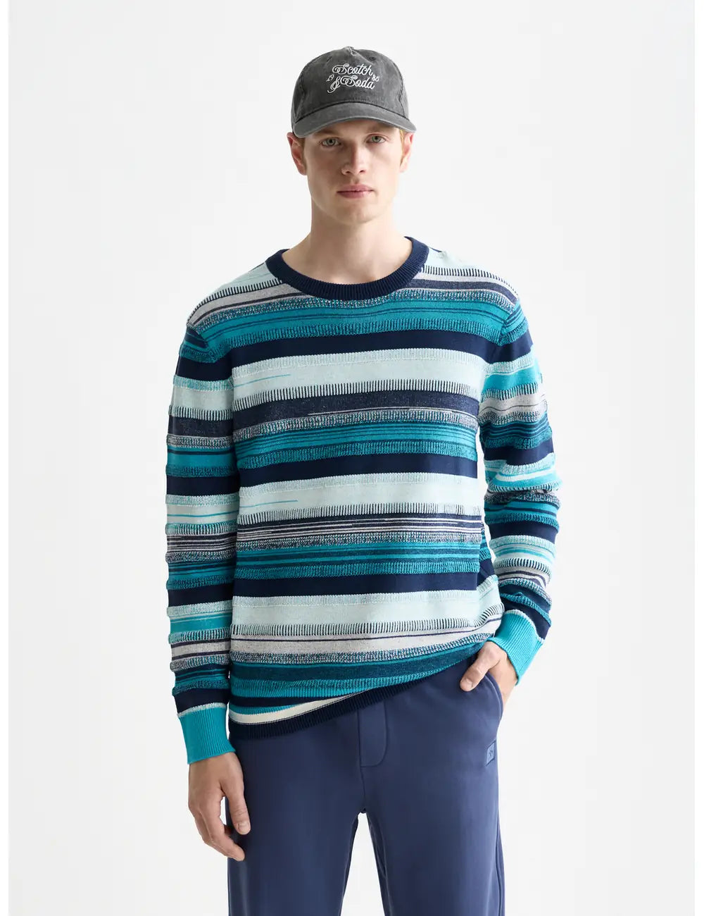 Navy Striped Regular-fit Pullover front view by Scotch & Soda