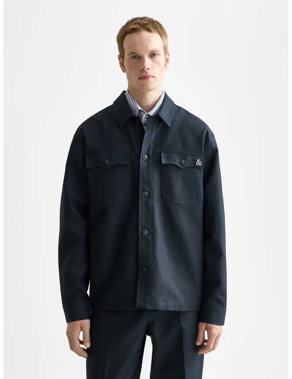 Navy Cotton-blend Twill Relaxed-fit Overshirt front view by Scotch & Soda