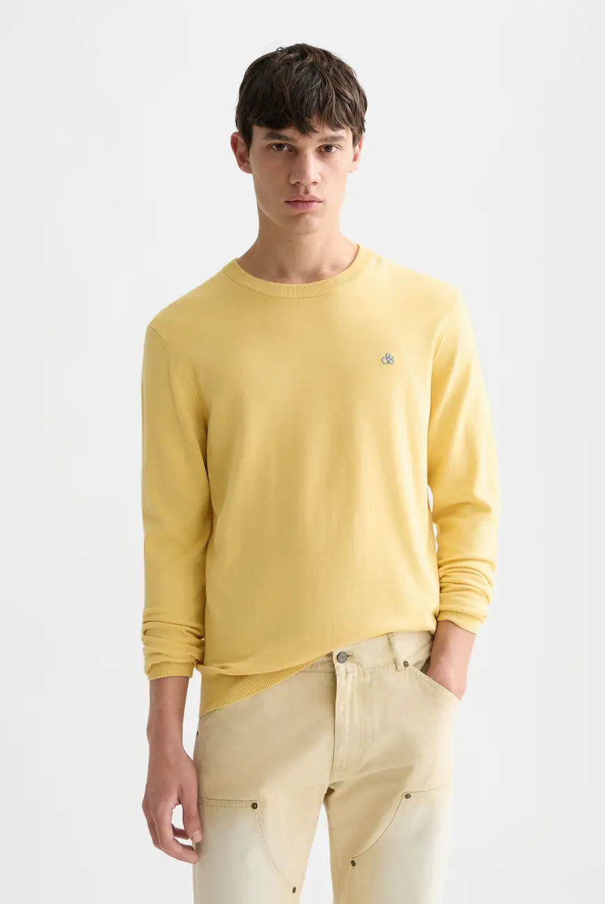 Med Yellow Seasonal Core Ecovero Regular Fit Pullover front view by Scotch & Soda