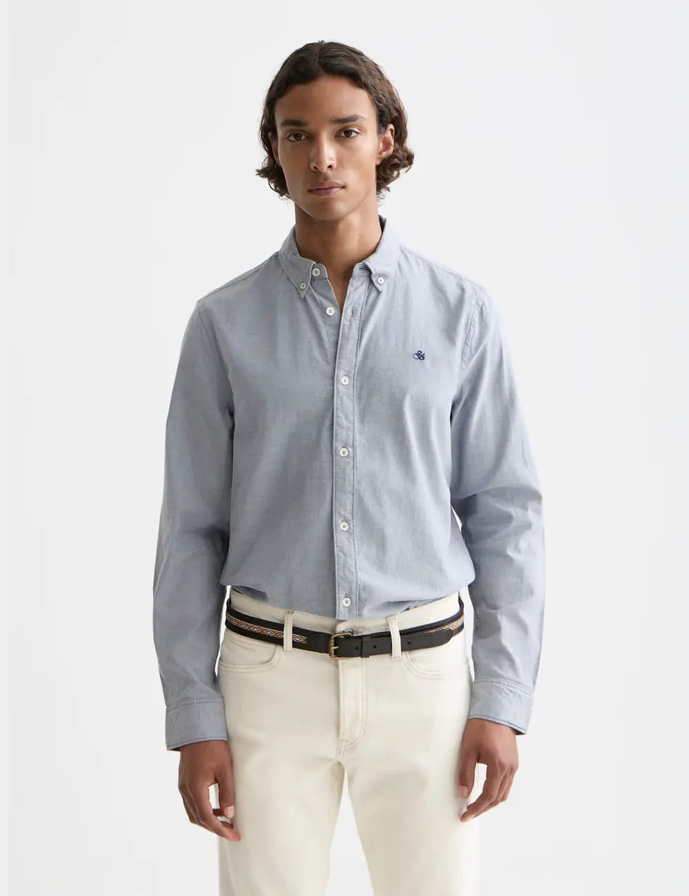 Navy Seasonal Core Solid Oxford Regular-fit Shirt front view by Scotch & Soda