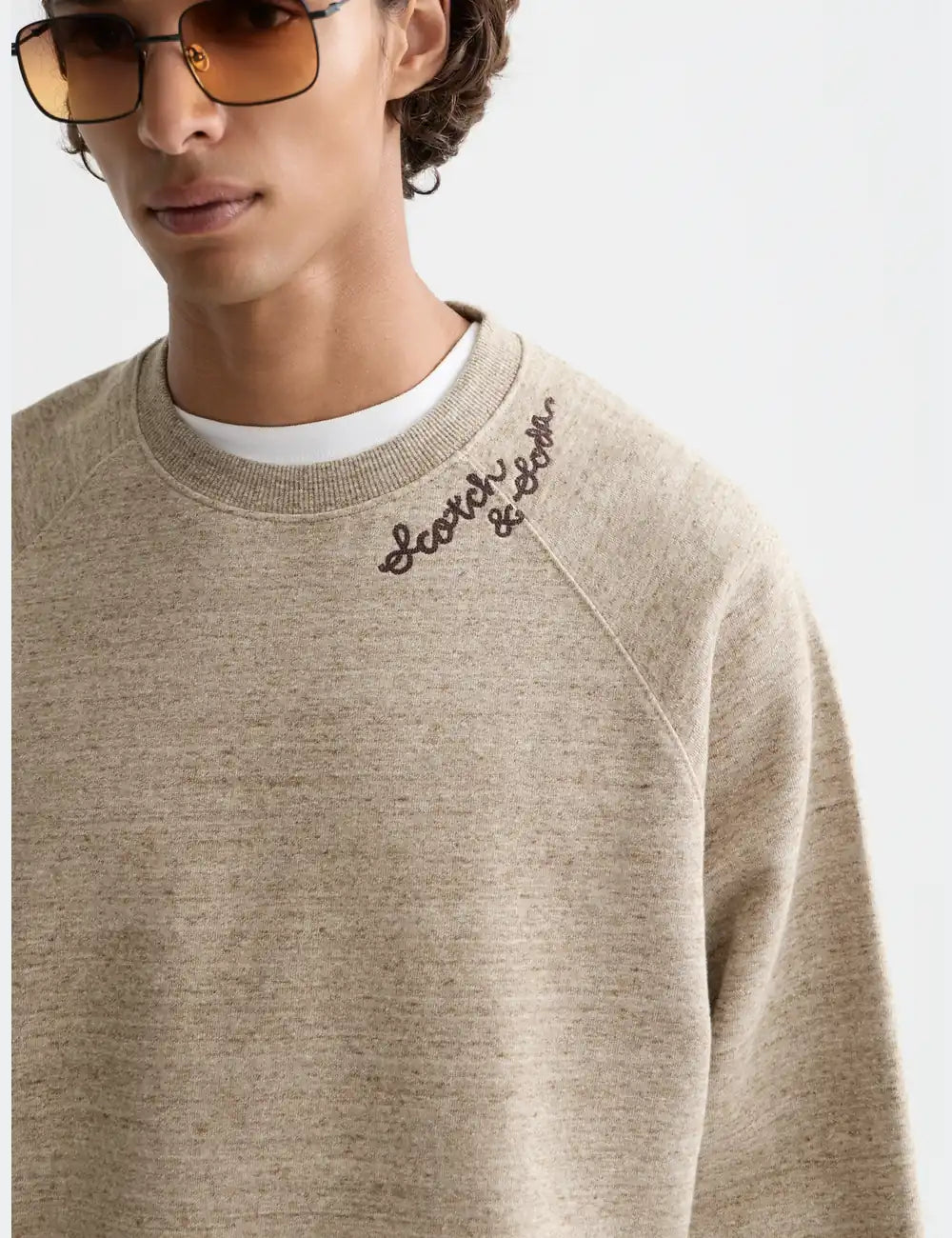 Space Yarn Embroidered Loose-fit Sweat-shirt detail shot of fabric and craftsmanship by Scotch & Soda