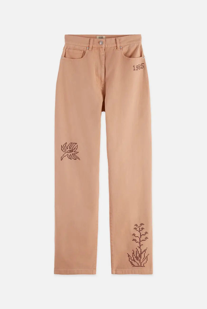 The Ripple - High Rise Straight Leg Pants flat lay showing product details by Scotch & Soda