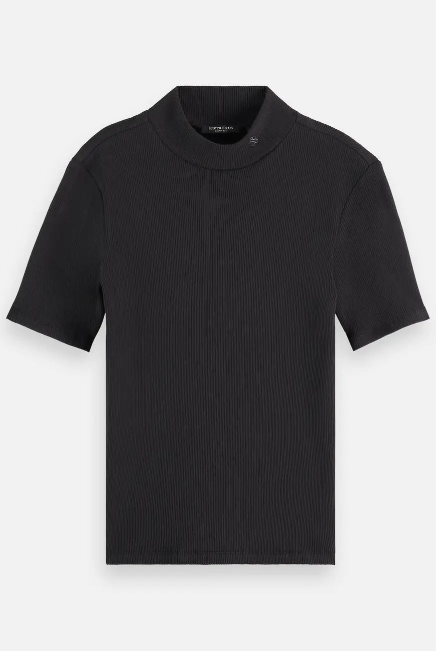 Core Mock Neck Tee flat lay front view by Scotch & Soda
