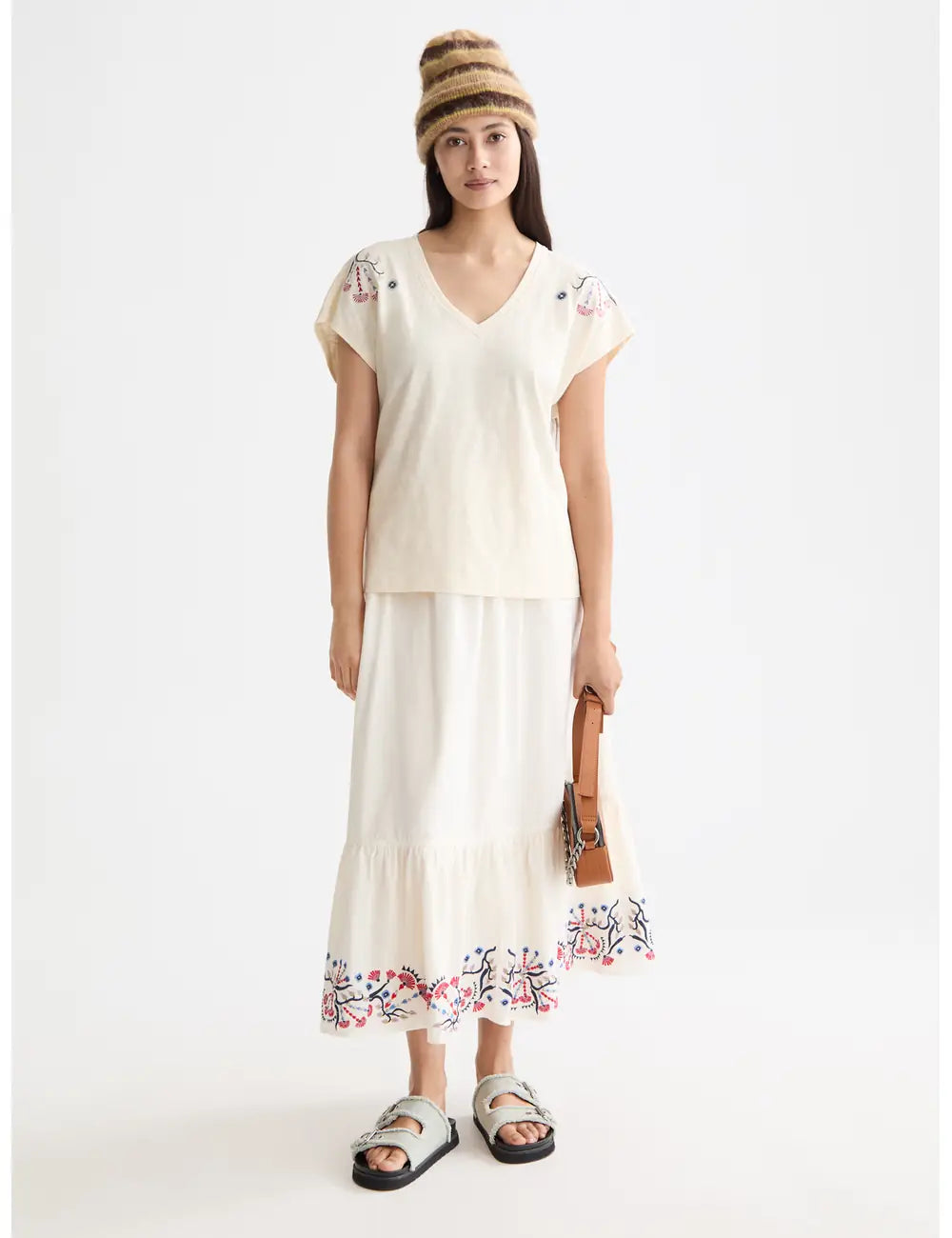 Embroidered V Neck Tee full model shot showing overall fit by Scotch & Soda