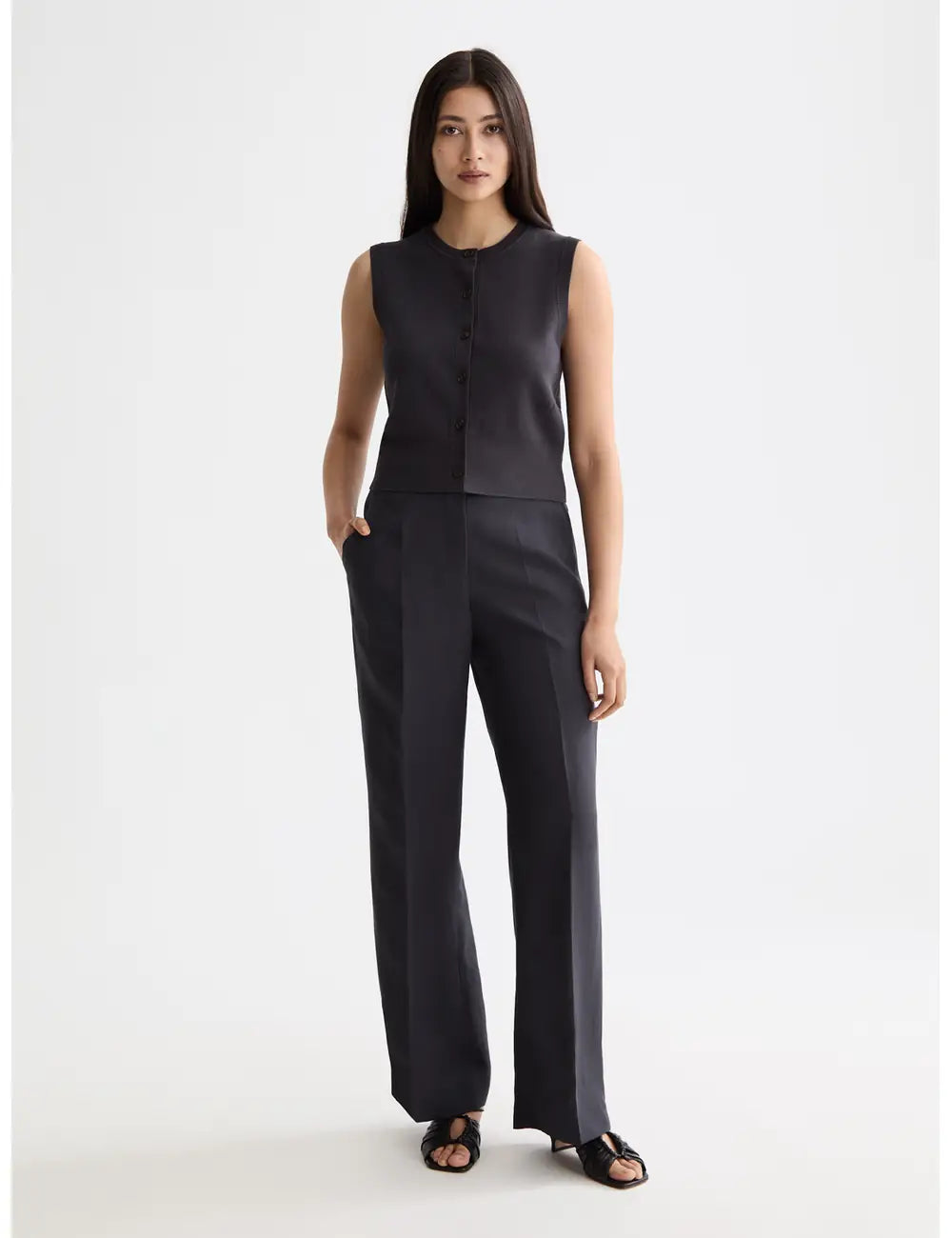 Knitted Spencer Charcoal full model shot showing overall fit by Scotch & Soda