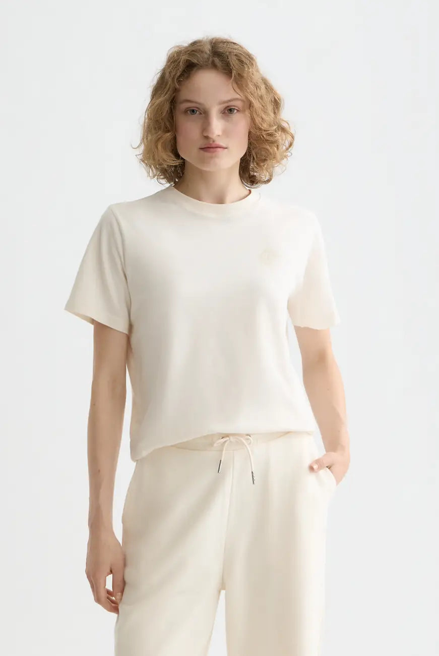 Off White Core Chest Artwork Regular T-shirt close-up on model by Scotch & Soda