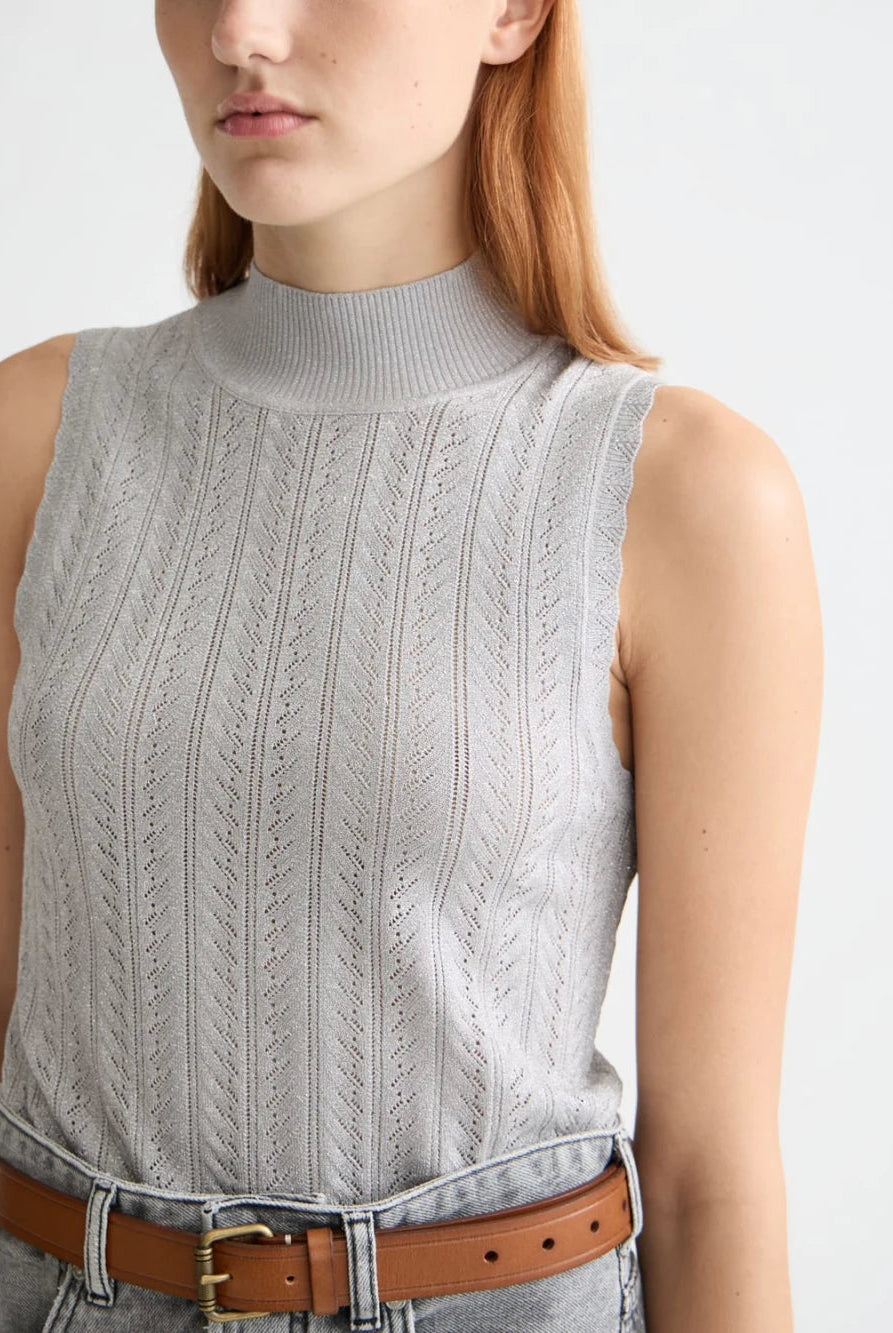 metallic-pointelle-knitted-tank detail shot by Scotch & Soda
