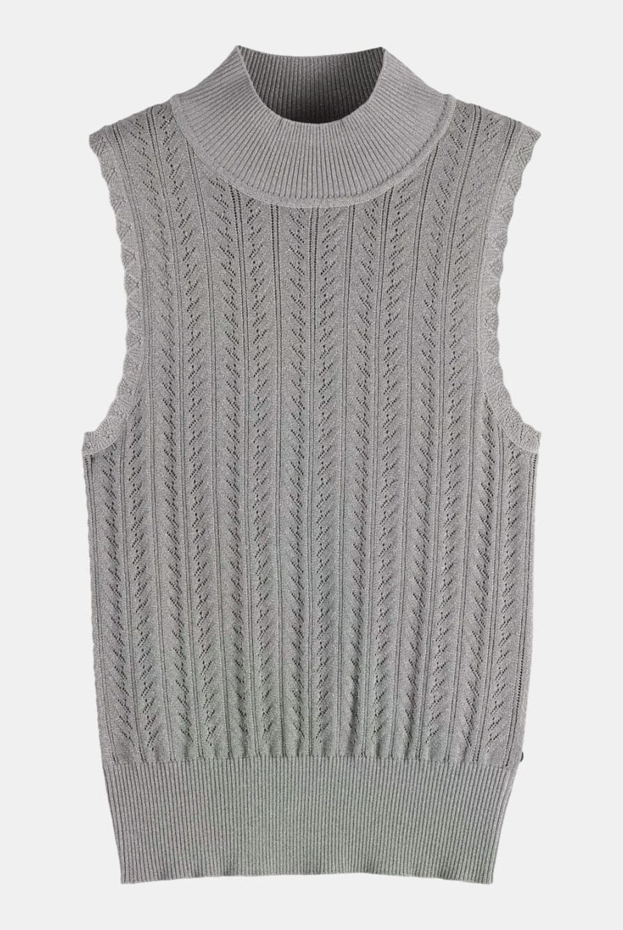 metallic-pointelle-knitted-tank front view by Scotch & Soda