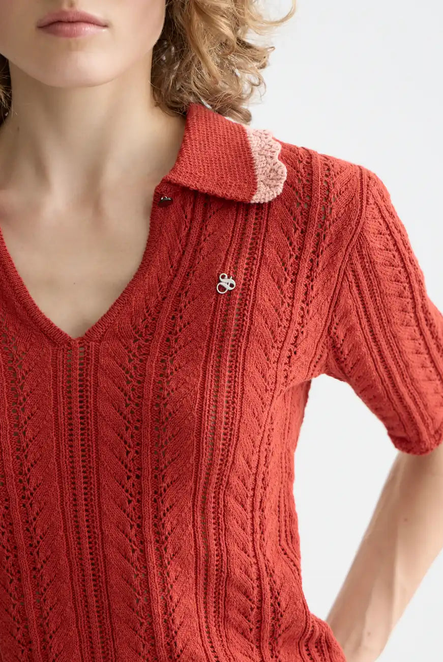 Knitted Polo Shirt flat lay front view by Scotch & Soda