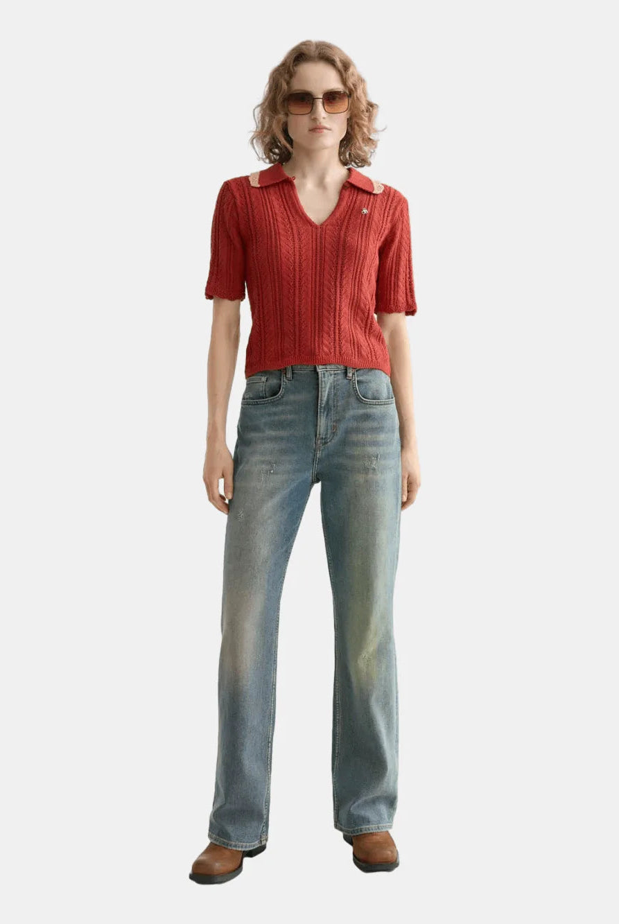 Pointelle Collared Knitted Polo - Scotch & Soda