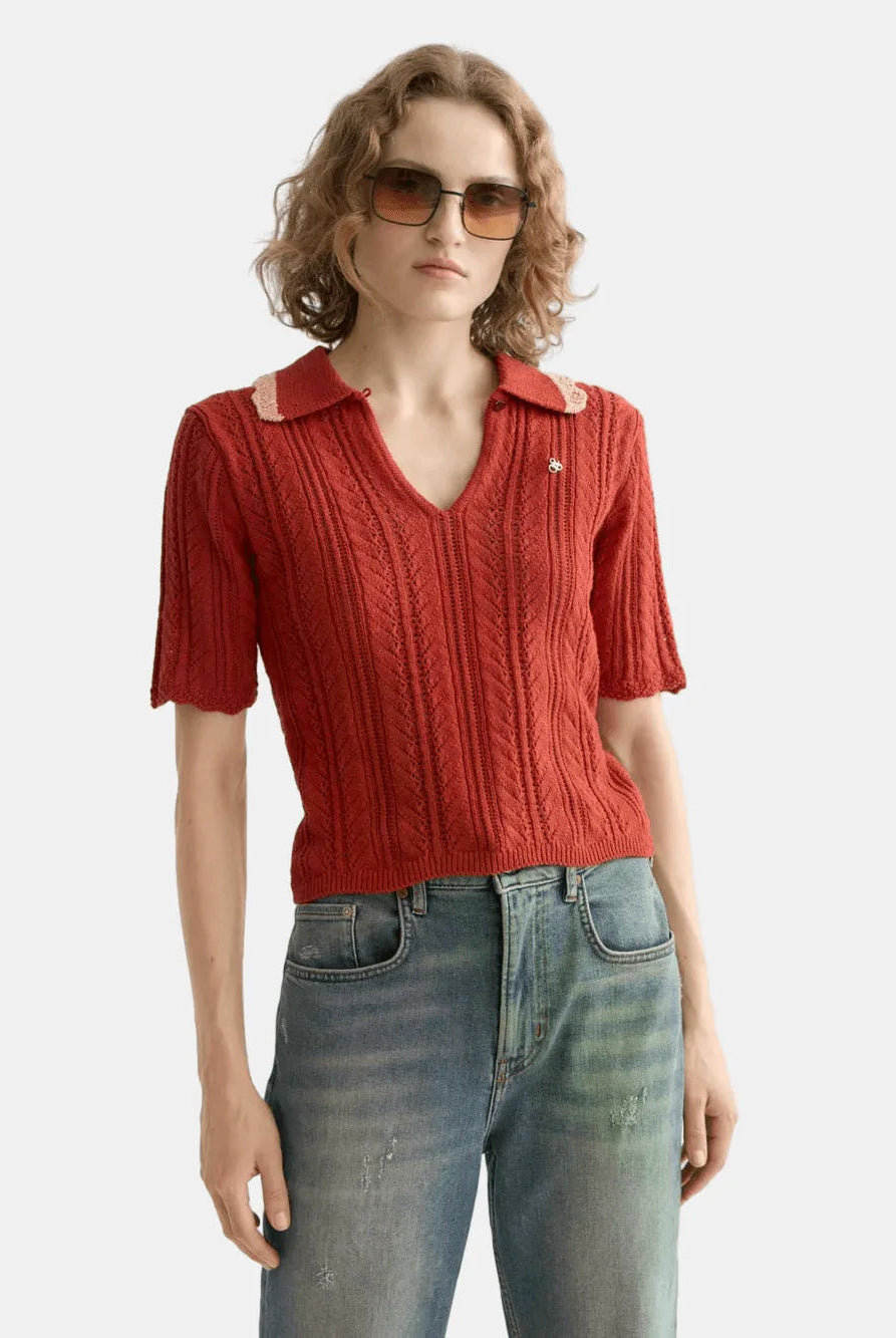 pointelle-collared-knitted-polo side view by Scotch & Soda