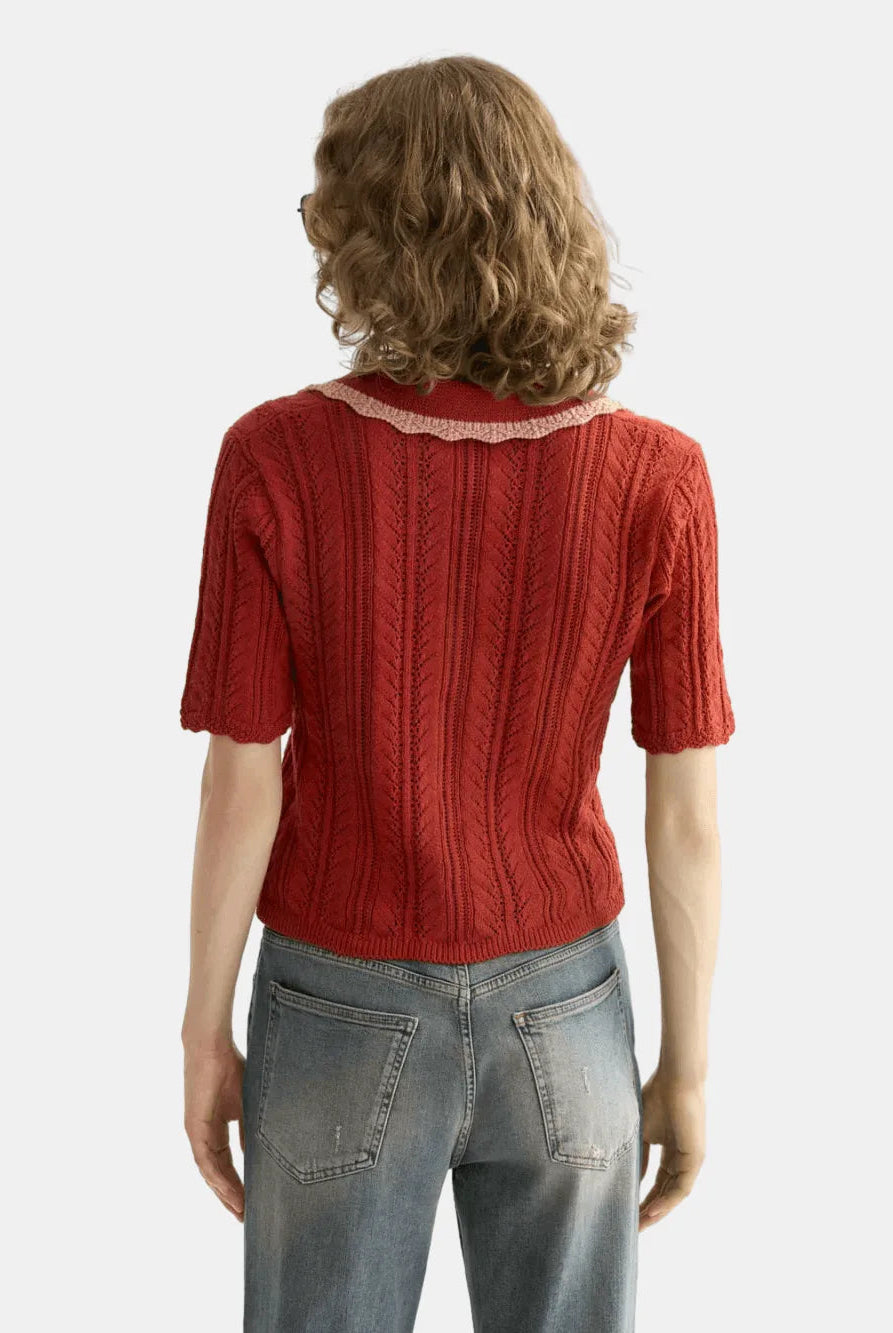 pointelle-collared-knitted-polo detail shot by Scotch & Soda