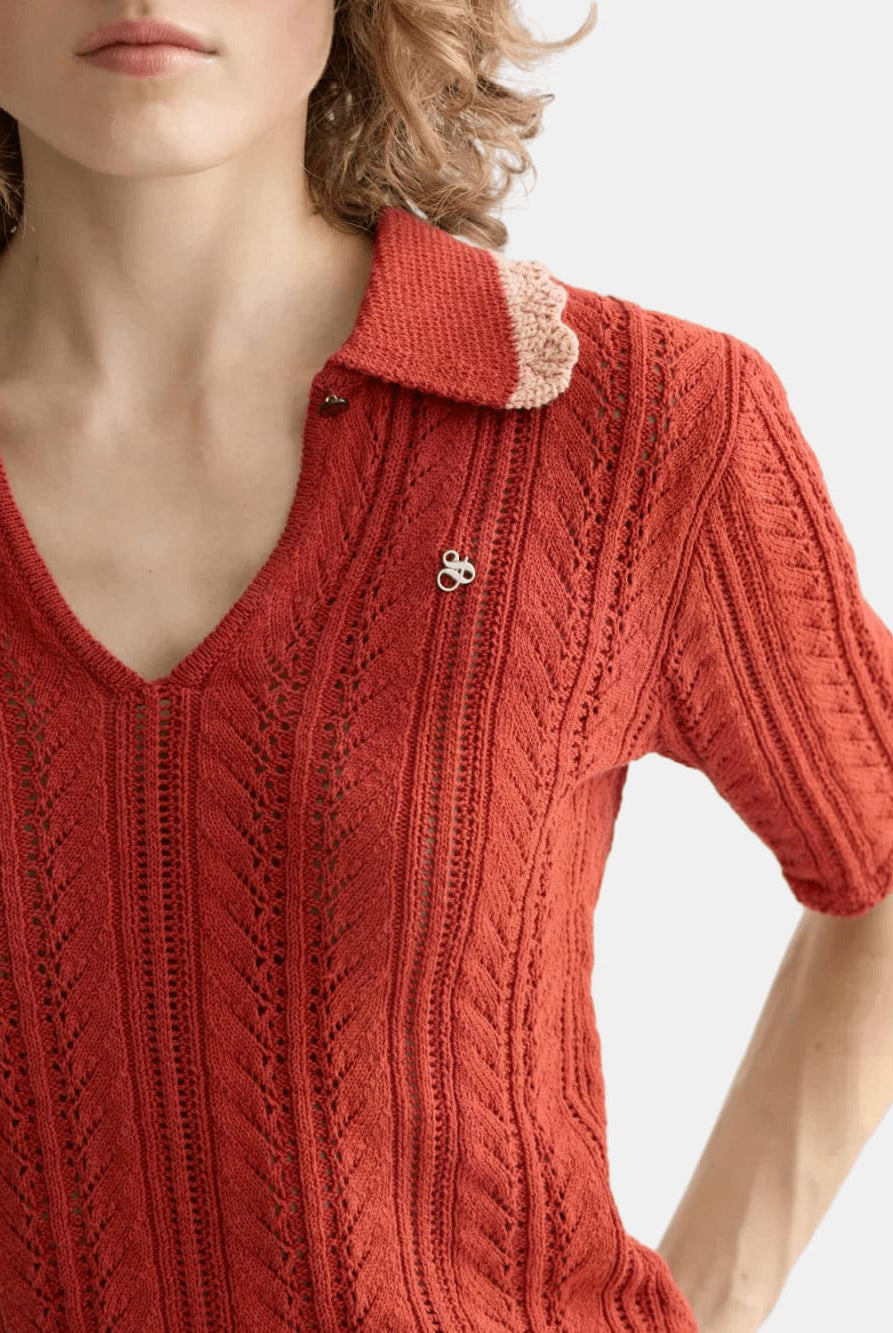 pointelle-collared-knitted-polo detail shot by Scotch & Soda