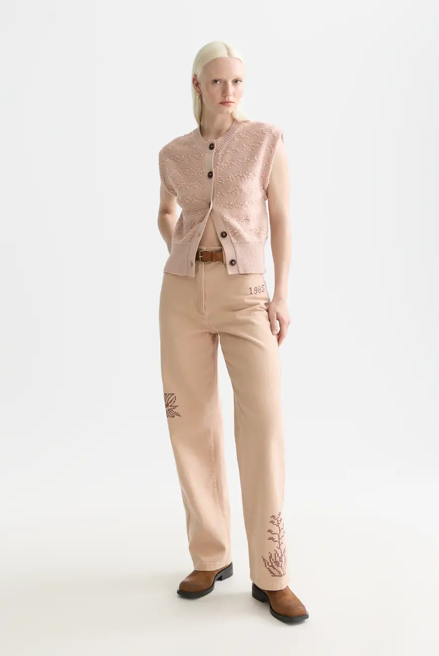 Boucle Stripe Crew Neck Spencer full model shot showing overall fit and styling by Scotch & Soda