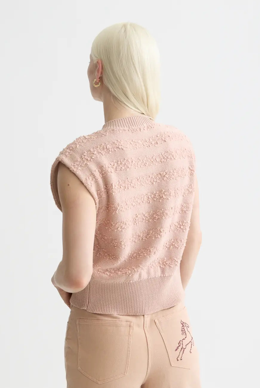 Boucle Stripe Crew Neck Spencer detail shot of fabric and craftsmanship by Scotch & Soda