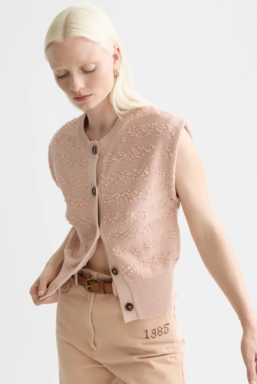 Boucle Stripe Crew Neck Spencer detail shot of fabric and craftsmanship by Scotch & Soda