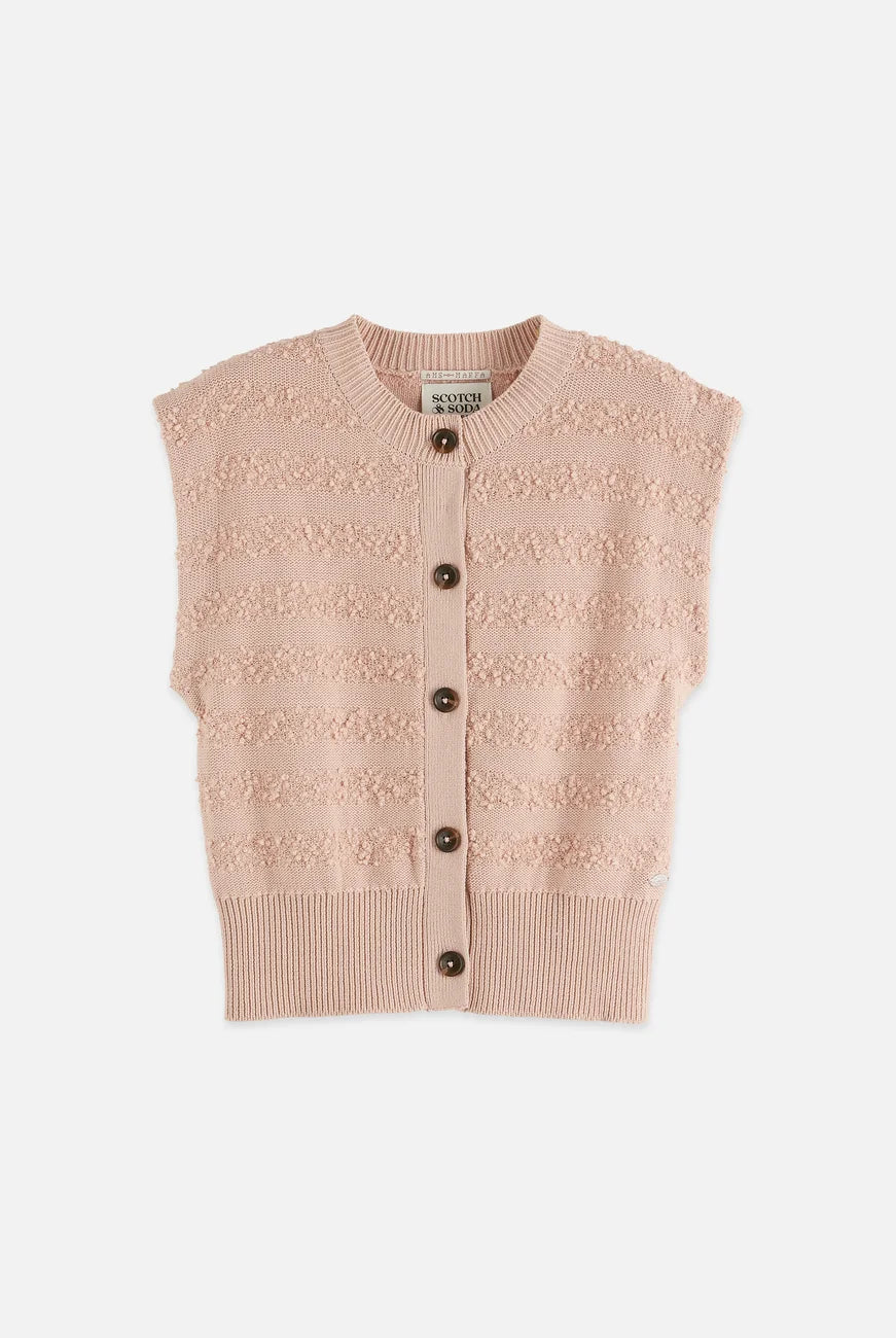 Boucle Stripe Crew Neck Spencer flat lay showing product details by Scotch & Soda