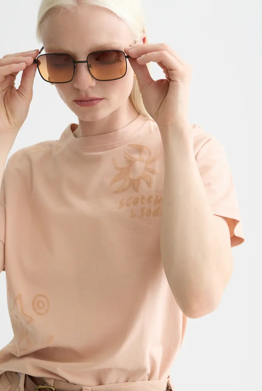 Regular Fit T-shirt With Flock Print detail shot of fabric and craftsmanship by Scotch & Soda