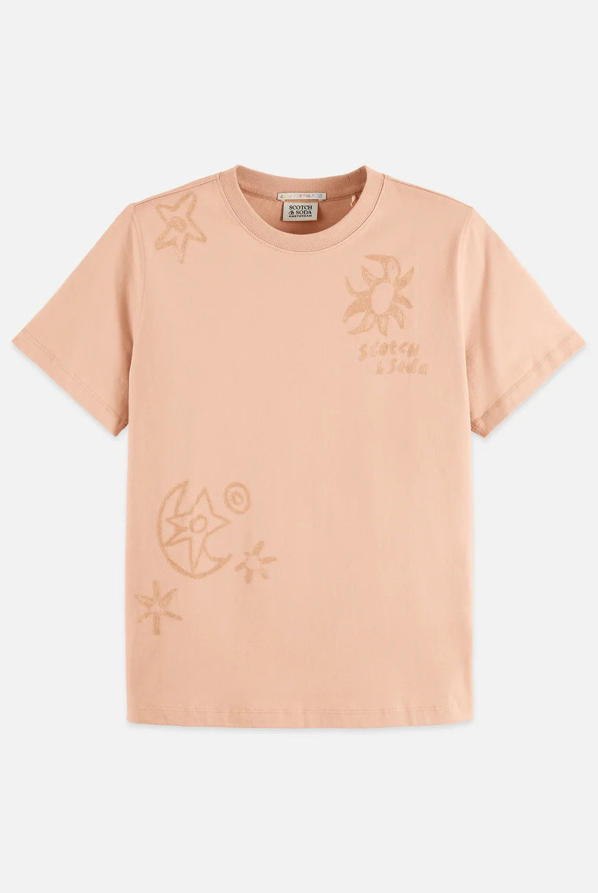 Regular Fit T-shirt With Flock Print flat lay showing product details by Scotch & Soda