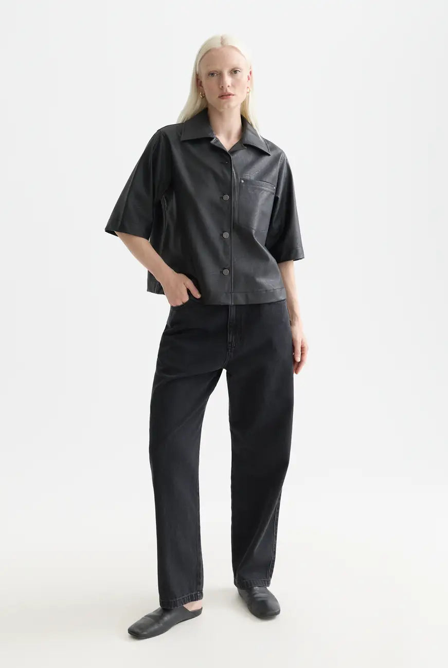 Faux Leather A-line Sleeve Shirt full model shot showing overall fit and styling by Scotch & Soda