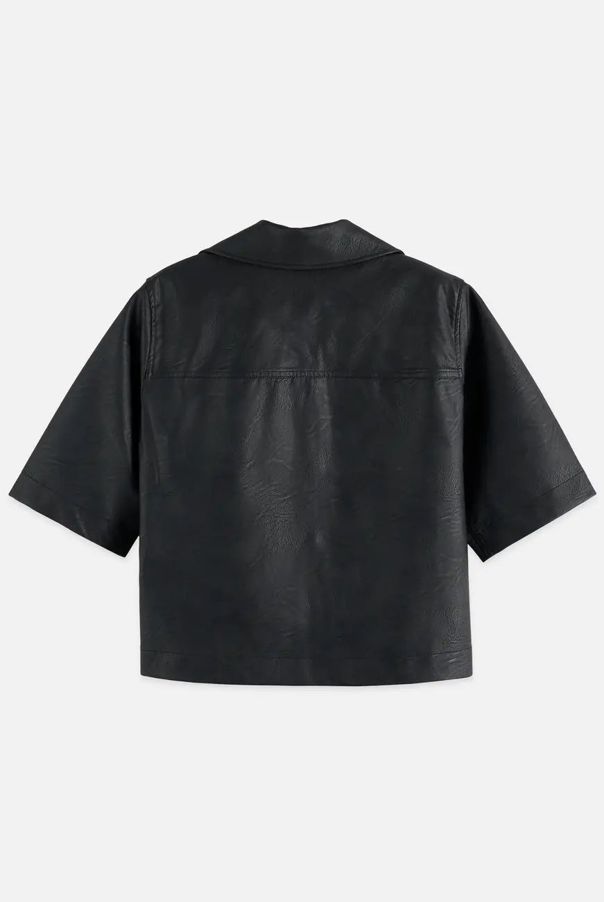 Faux Leather A-line Sleeve Shirt flat lay showing product details by Scotch & Soda