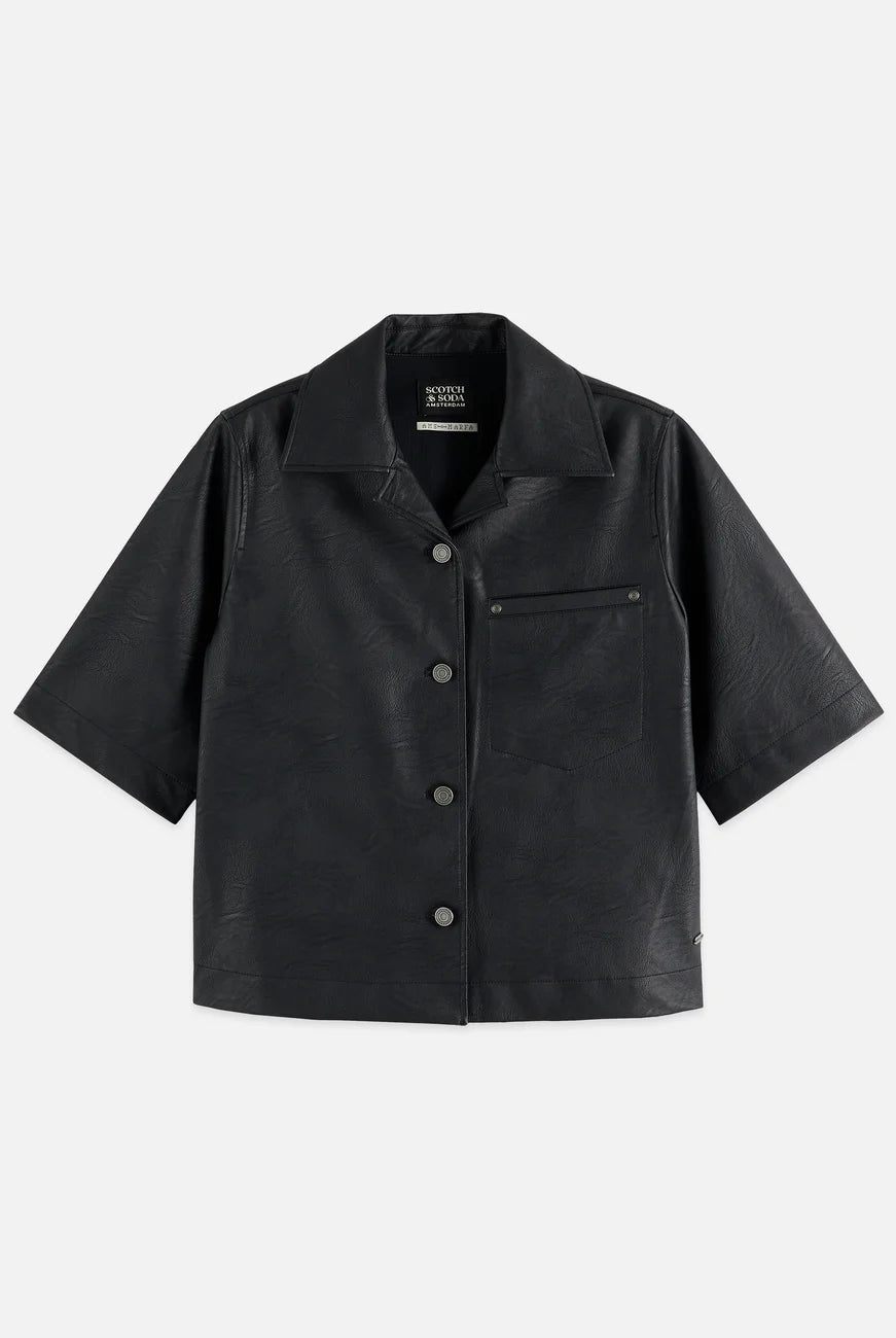 Faux Leather A-line Sleeve Shirt flat lay showing product details by Scotch & Soda