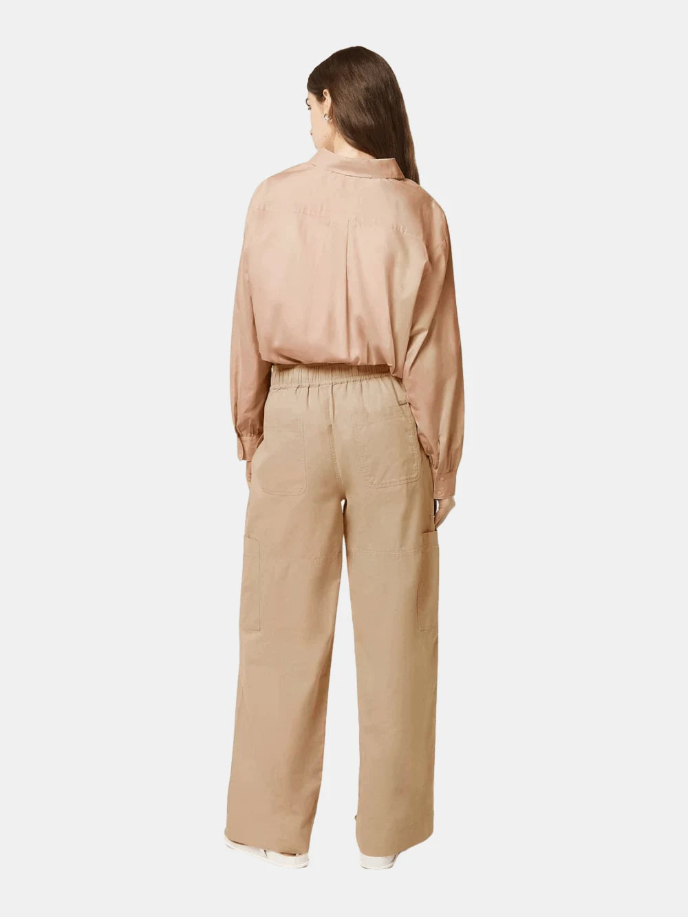 Oversized Light Weight Cotton Shirt (Open Brown) back view showing fit and finish by Scotch & Soda