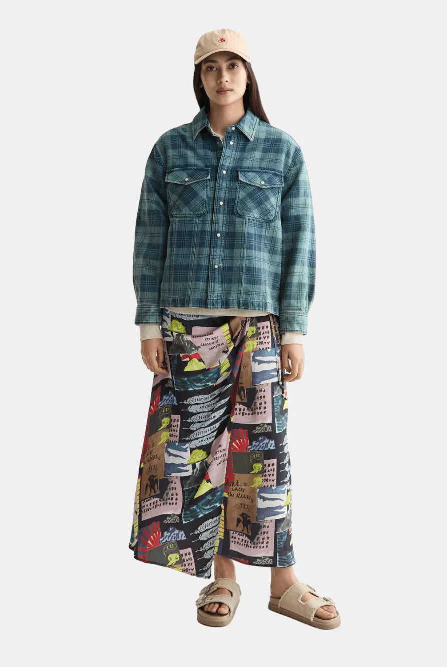 Washed Denim Checked Loose Overshirt - Scotch & Soda