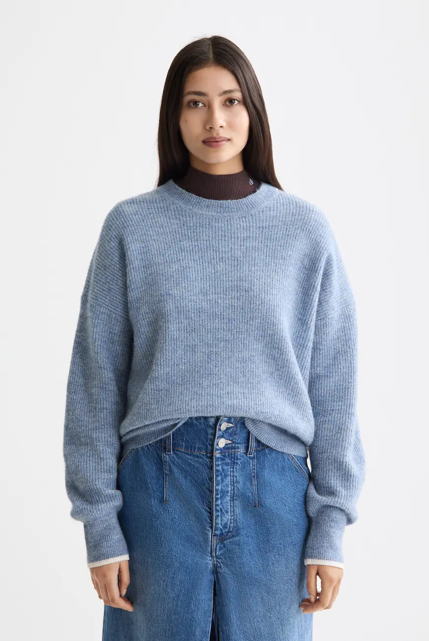 Fuzzy Crew Pullover close-up on model showing fit and detail by Scotch & Soda