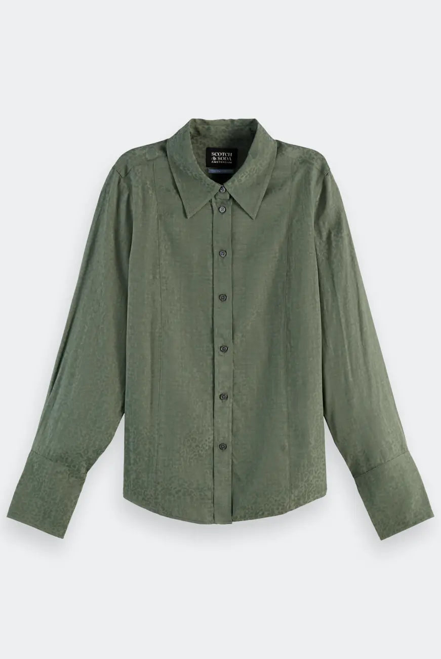 Jacquard Shirt Thyme flat lay front view by Scotch & Soda