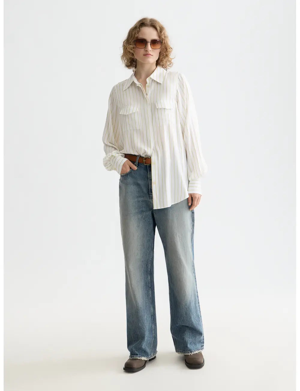 Striped Shirt Pockets full model shot showing overall fit by Scotch & Soda