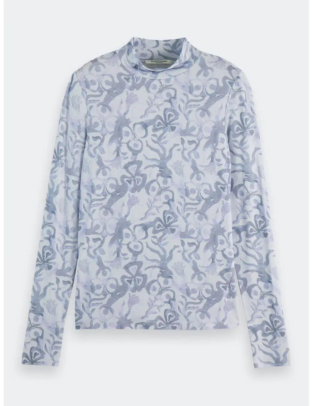 Printed Mock Neck Tee flat lay front view by Scotch & Soda