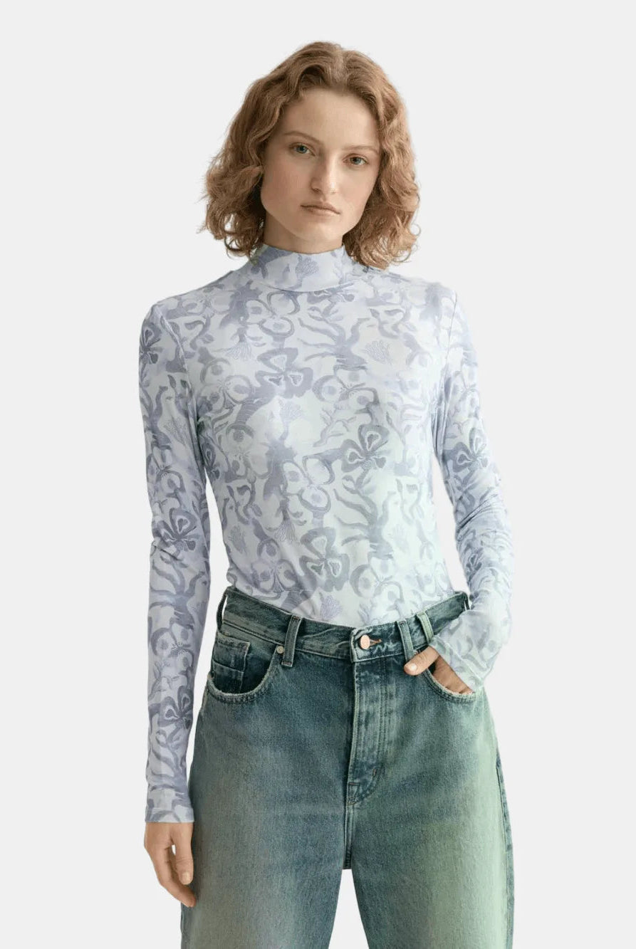 all-over-printed-mock-neck-long-sleeve-t-shirt side view by Scotch & Soda