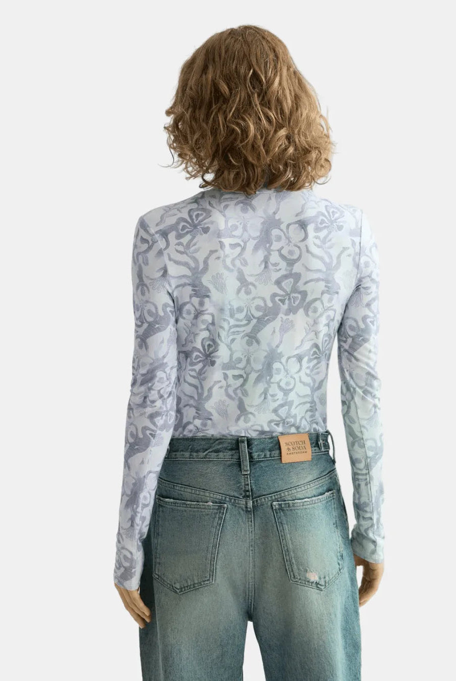 all-over-printed-mock-neck-long-sleeve-t-shirt detail shot by Scotch & Soda