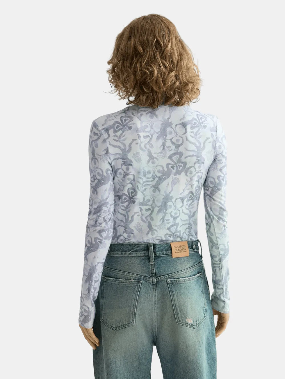 all-over-printed-mock-neck-long-sleeve-t-shirt detail shot by Scotch & Soda