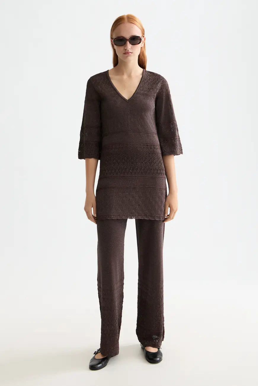 Metallic Pointelle Pullover full model shot showing overall fit by Scotch & Soda