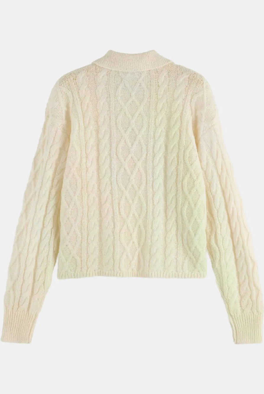 cable-stitch-polo-neck-pullover back view by Scotch & Soda