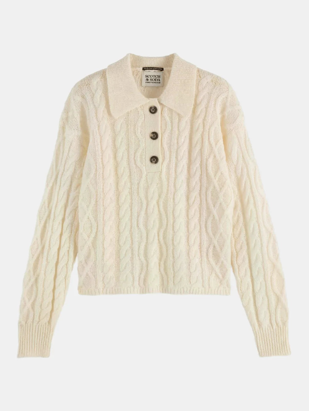 cable-stitch-polo-neck-pullover front view by Scotch & Soda