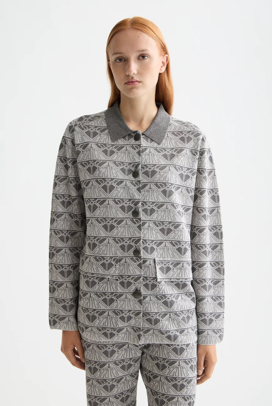 Jacquard Knitted Jacket close-up on model showing fit and detail by Scotch & Soda