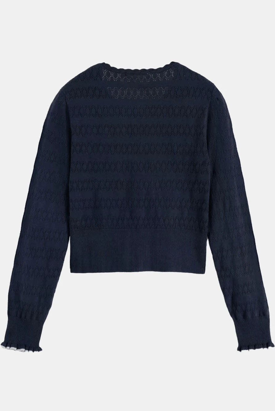 pointelle-knitted-cardigan back view by Scotch & Soda