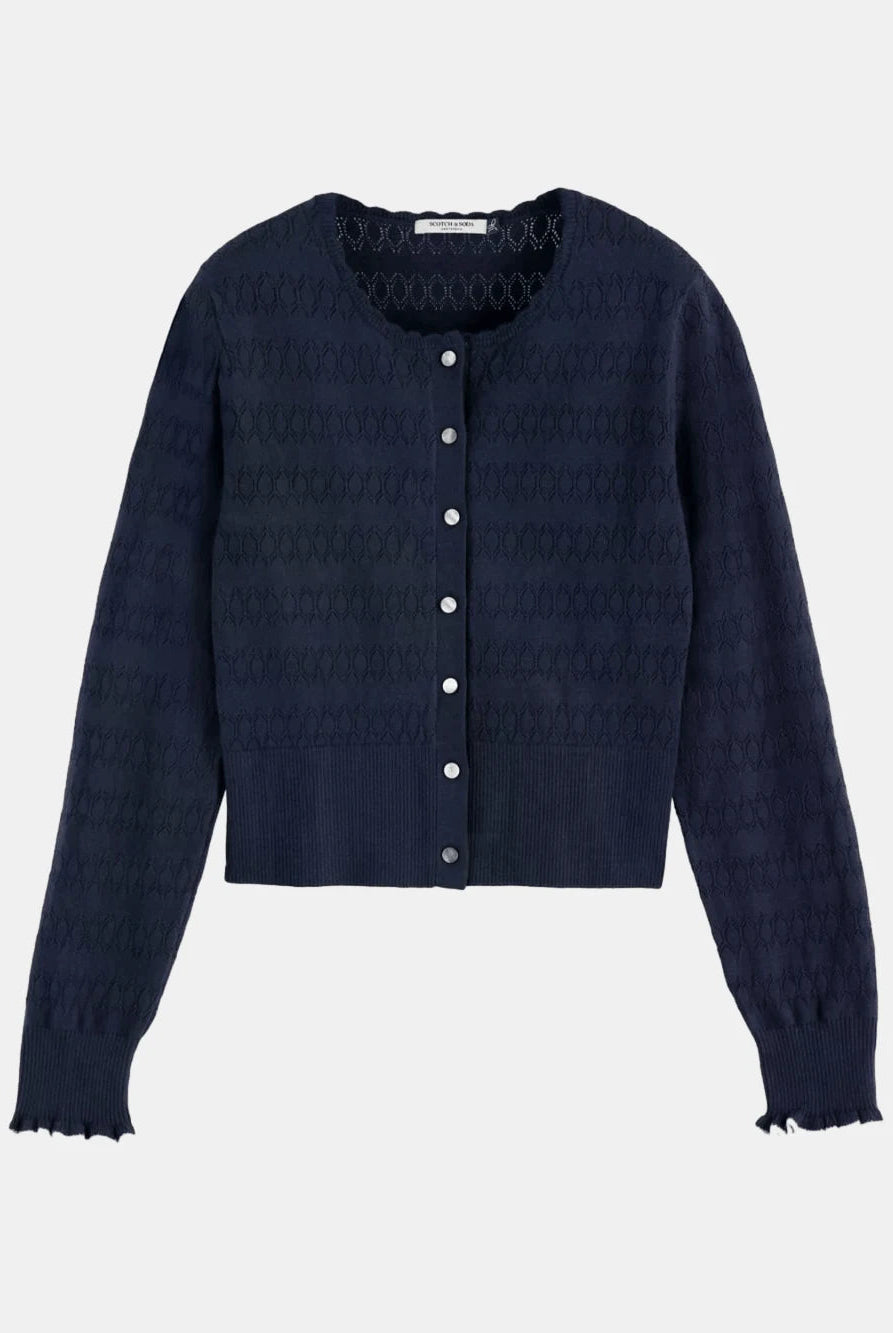 pointelle-knitted-cardigan front view by Scotch & Soda