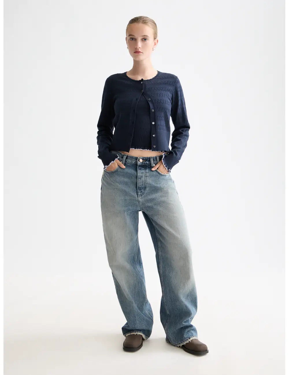 Knitted Cardigan close-up on model showing fit and detail by Scotch & Soda