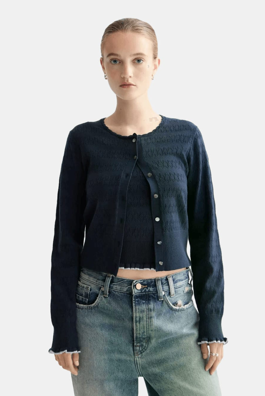 pointelle-knitted-cardigan side view by Scotch & Soda