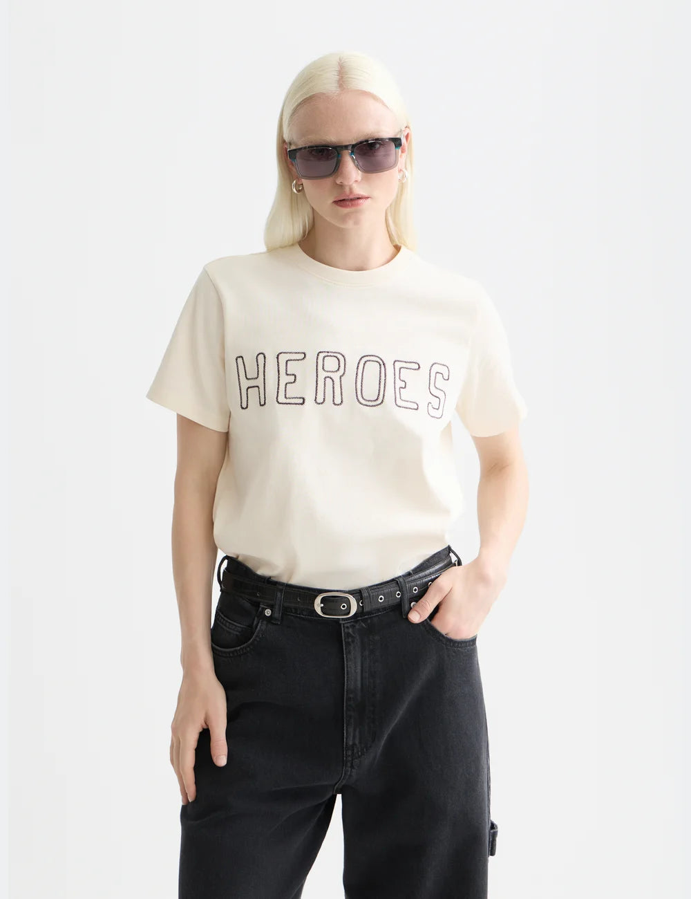 Eggnog The 40th Anniversary Washed Artwork Regular Fit T-shirt close-up on model by Scotch & Soda