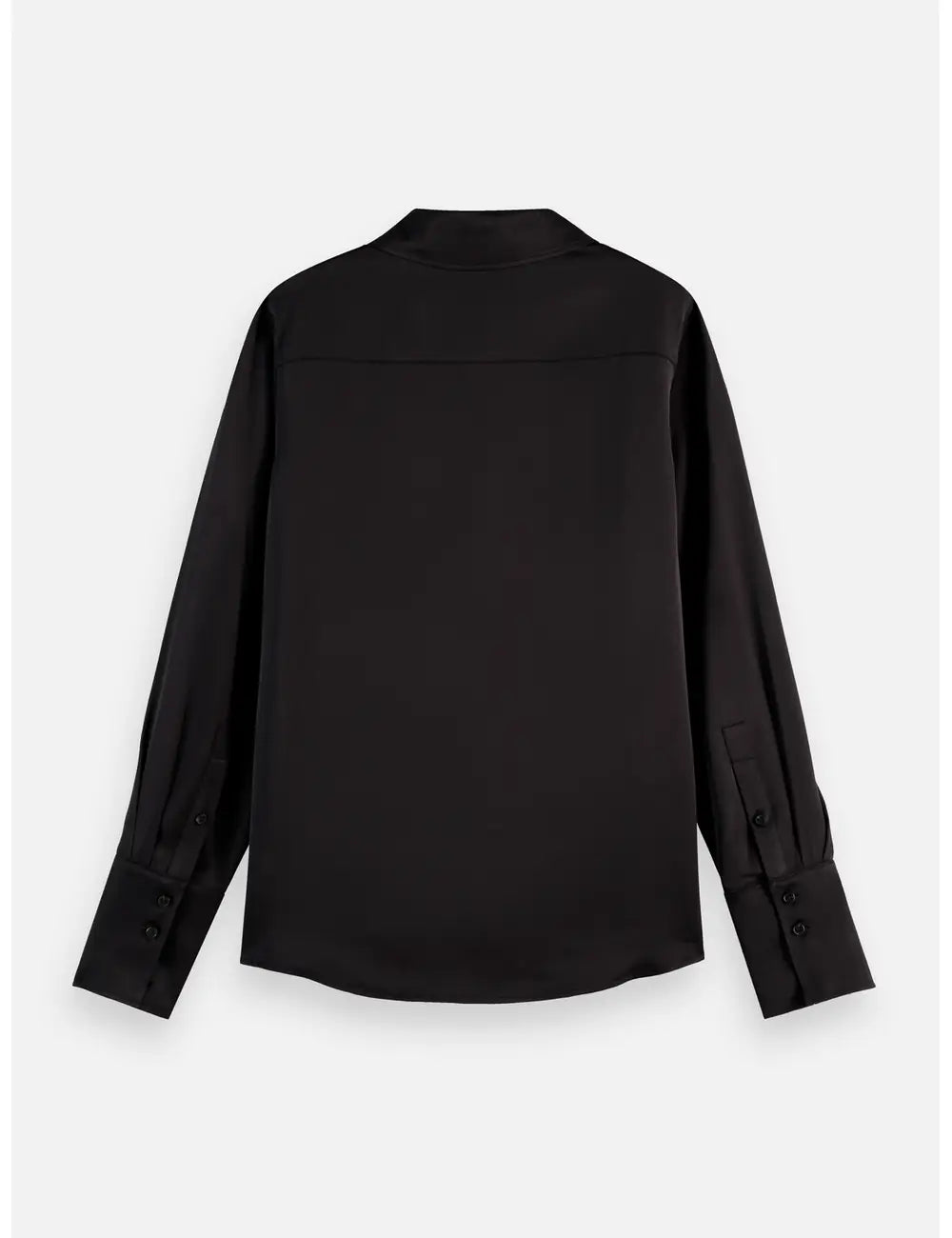 Core Viscose Satin Shirt flat lay showing product details by Scotch & Soda